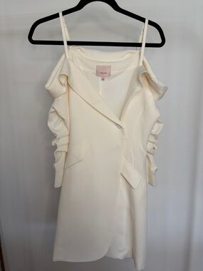 cinq a sept Cream One-Shoulder Ruffle Dress